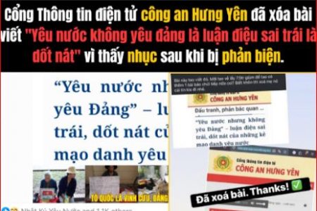 Công an Hưng Yên gỡ bài: “Yêu nước phải yêu Đảng” là một ngụy biện chính trị cũ kỹ.